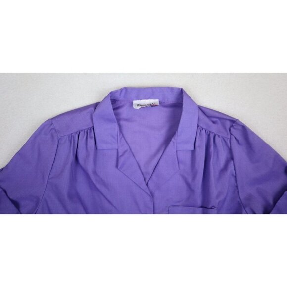 VINTAGE WOMEN'S PURPLE SHORT SLEEVE BUTTON-UP TOP - RHAPSODY - SIZE M - Picture 3 of 7